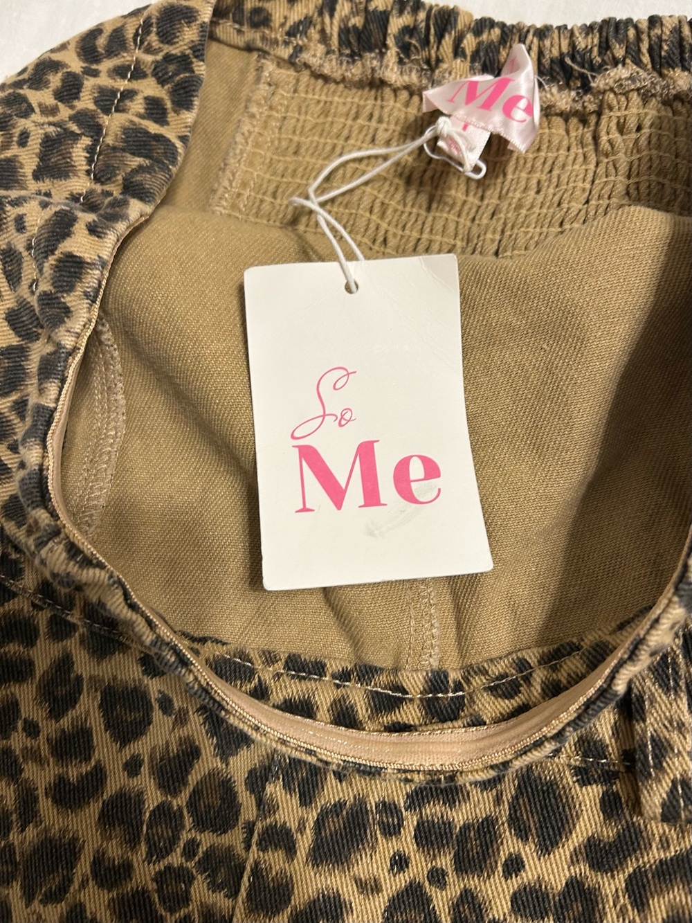 NWT So Me Leopard Print Strapless Wide Leg Denim Jumpsuit Large - Picture 10 of 12